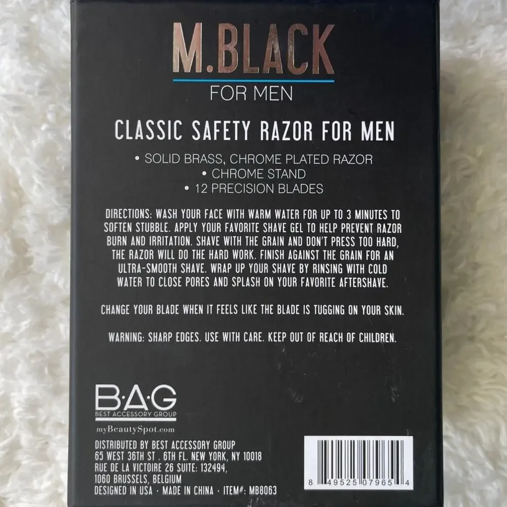 M Black For Men Classic Safety Razor Signature Series Chrome Stand & 12 Blades